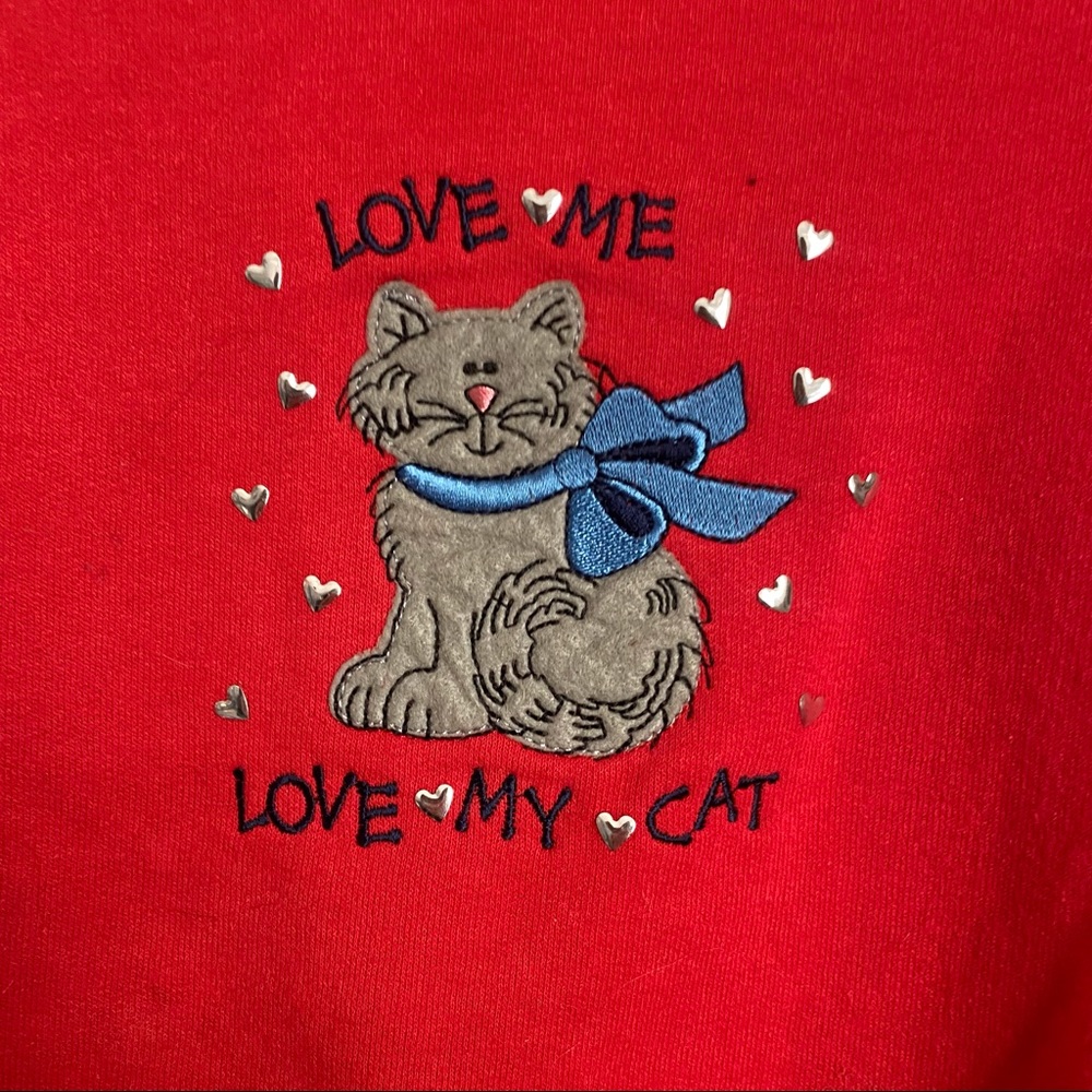 Vintage Pullover Sweatshirt with Cat Patch/Embroidery